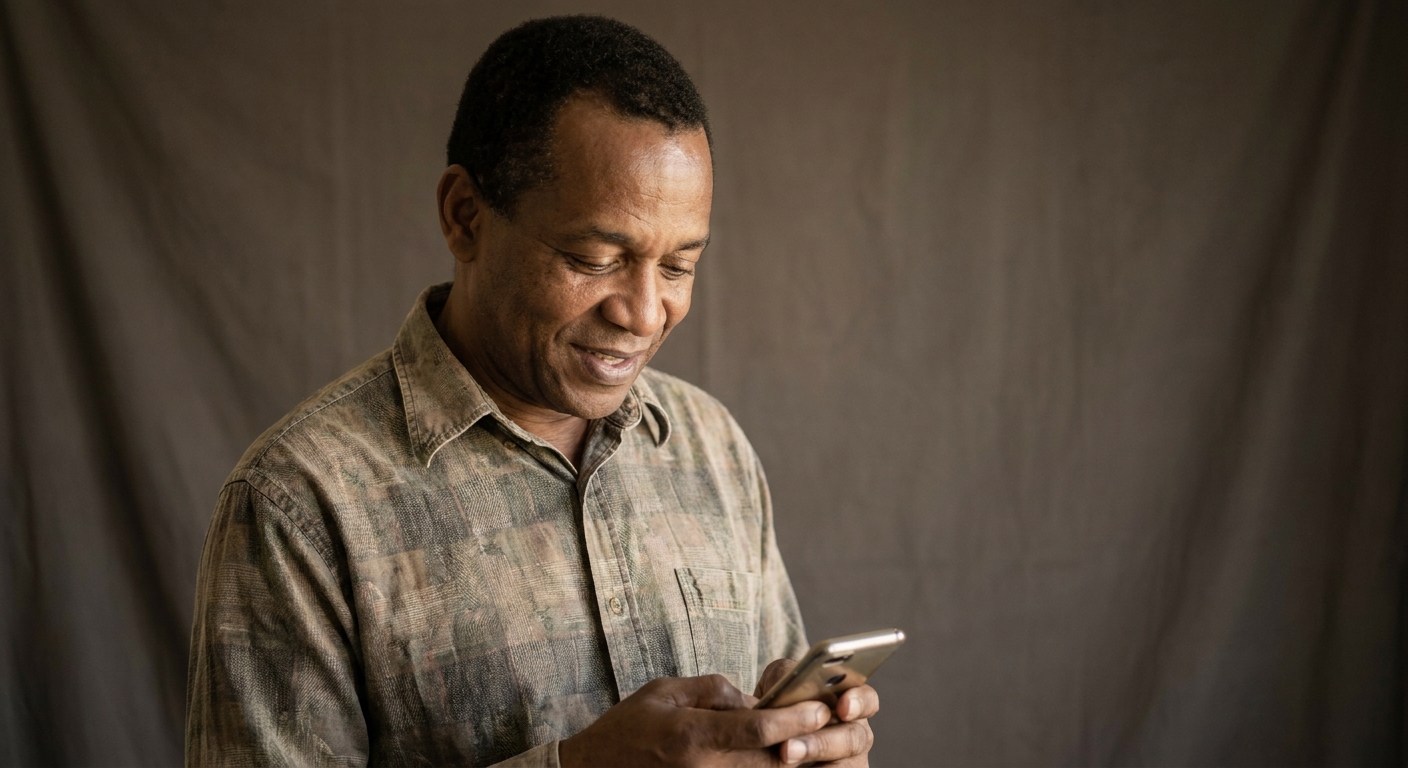 A man in Trinidad & Tobago reads clear, plain-English information about his legal situation on his phone