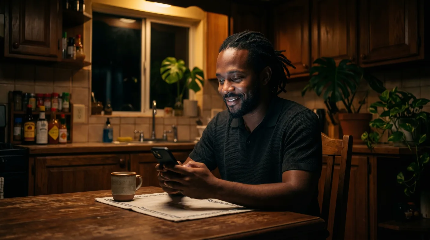 A man in Trinidad & Tobago reads clear, plain-English information about his legal situation on his phone