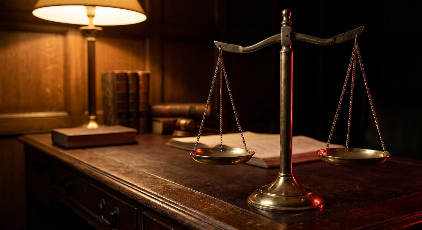 Brass scales of justice in a Trinidad & Tobago law office