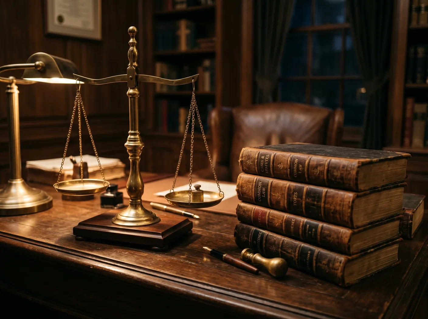 Brass scales of justice in a Trinidad & Tobago law office